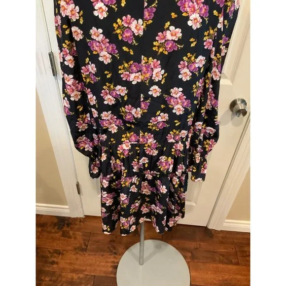 Zadig & Voltaire Rabbi Peonies Black Pleated Floral High Neck Mini Dress, Size S